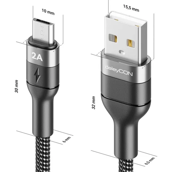 deleyCON USB-A auf Micro-USB Kabel 0,15m 5V/2A
