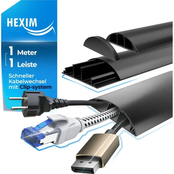 HEXIM Kabelkanal 68x18 mm, 1–8 m, halbrund, PVC, Wand/Boden