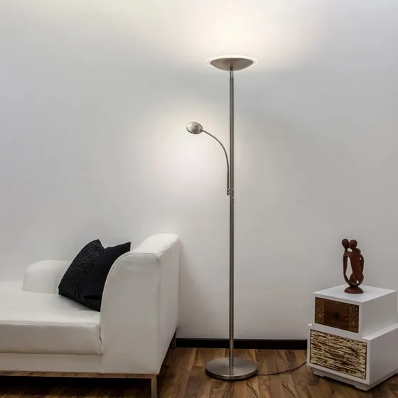 Lindby Malea LED-Stehleuchte Matt Nickel mit Lesearm