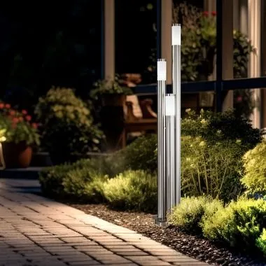 Edelstahl LED Stehleuchte 3-Säulen 170 cm silber