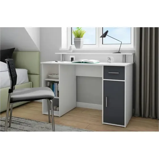 byLIVING Diego Schreibtisch Weiß-Anthrazit 120x88x55 cm