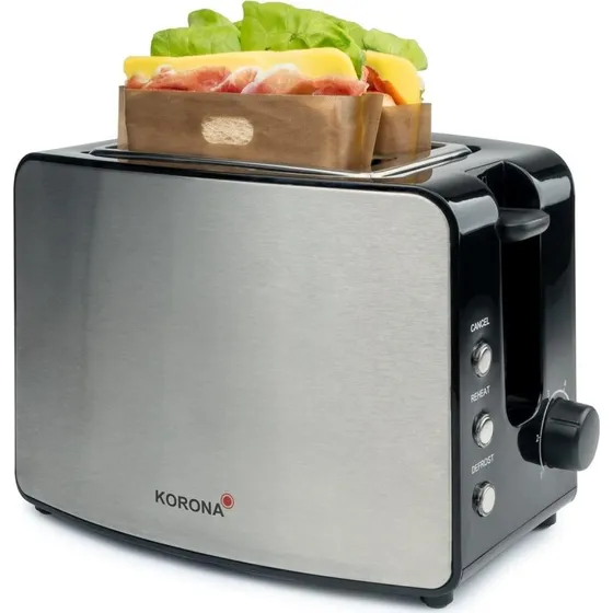 KORONA Doppelschlitztoaster 21250 850W Edelstahl mit Brtchenaufsatz