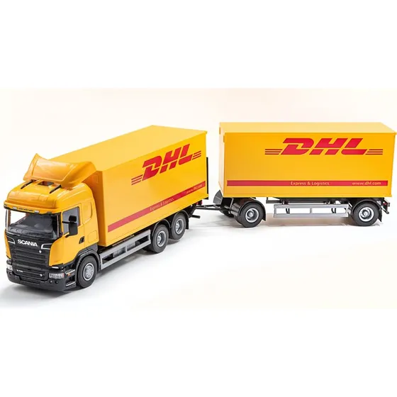 Emek Scania DHL Lkw mit Anhänger 1:25 gelb