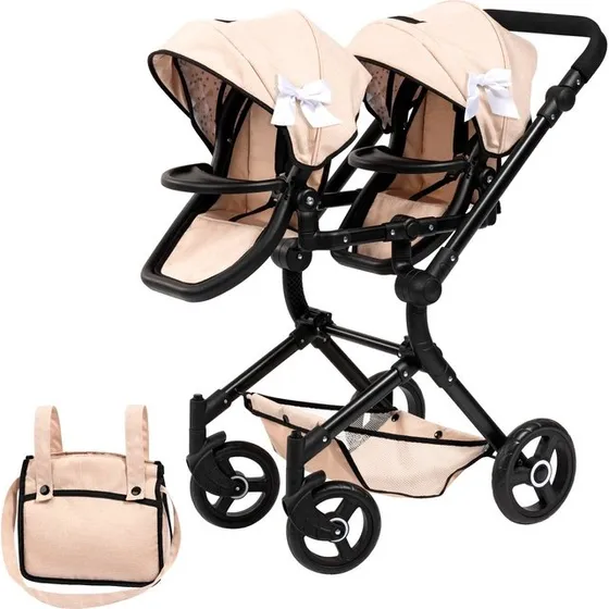 Bayer Twin Neo Doppel-Puppenwagen Beige mit Wickeltasche