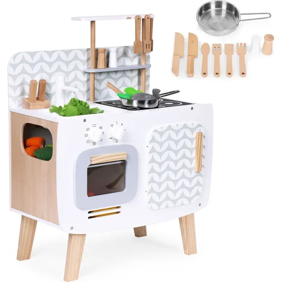 ECOTOYS Holzküche Retro mit Ofen, Spüle & Zubehör