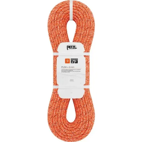 Petzl Push + 9 mm Halbstatisches Seil, Orange, 40 m