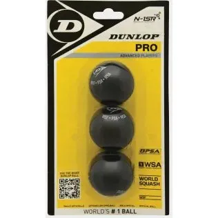 Dunlop Pro Squashball 3er Pack (2 gelbe Punkte, schwarz)