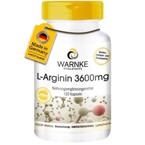 Warnke Vitalstoffe L-Arginin 3600mg Vegan 120 Kapseln