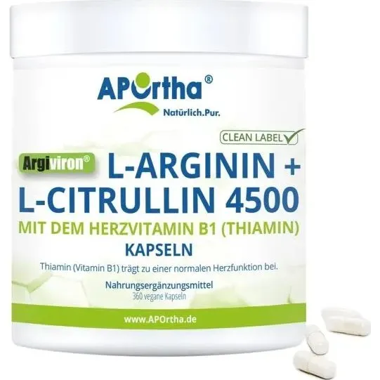 APOrtha Argiviron L-Arginin + L-Citrullin 4500 + B1 360 vegane Kapseln