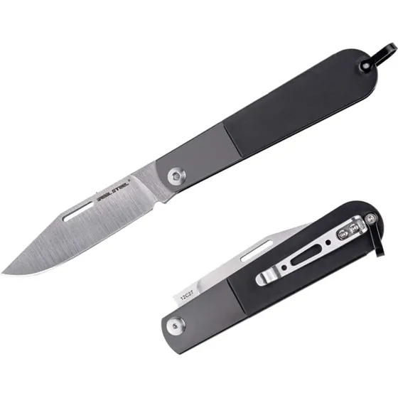 Real Steel RB-3 Clip Point 12C27 Schwarz