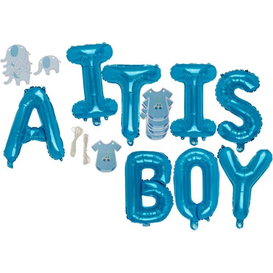It IS A BOY Blau Folienluftballon Set mit Wimpeln