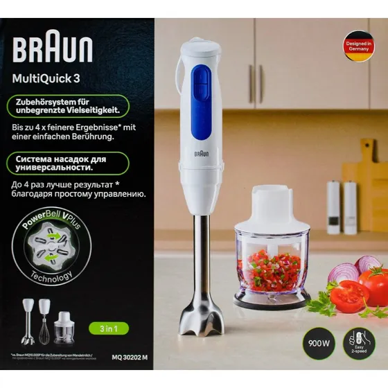 Braun Stabmixer MultiQuick 3 MQ30202M, 900 W, wei/blau