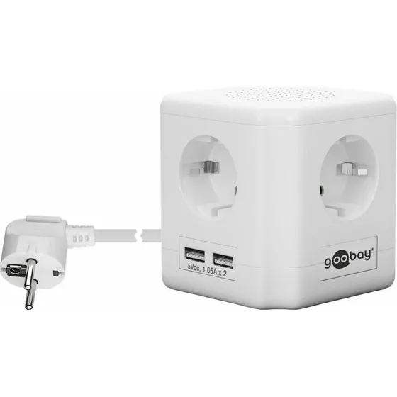 Goobay 41268 4-fach Steckdosenwrfel mit Schalter und 2 USB-Ports