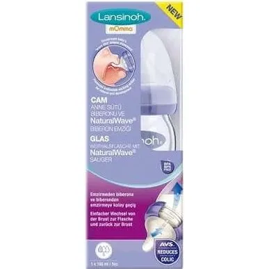 Lansinoh Momma Glasflasche mit NaturalWave® Sauger, 160 ml
