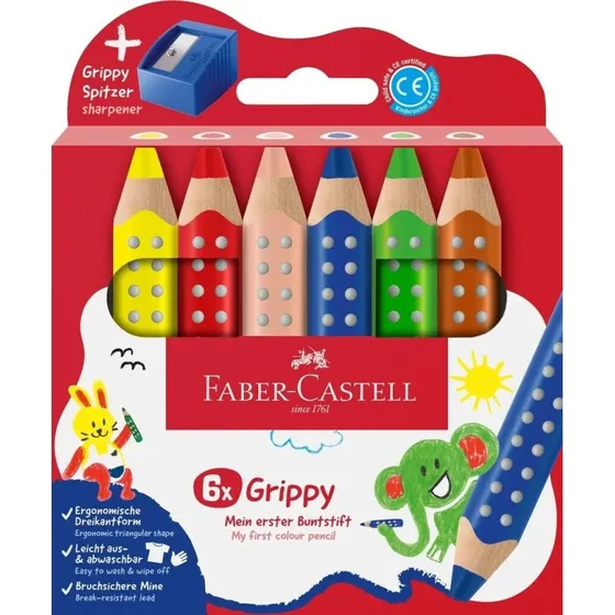 FABER-CASTELL Grippy Dreikant-Buntstifte 6er Set inkl. Spitzer