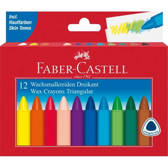Faber-Castell Dreikant-Wachsmalkreide, 12er Kartonetui