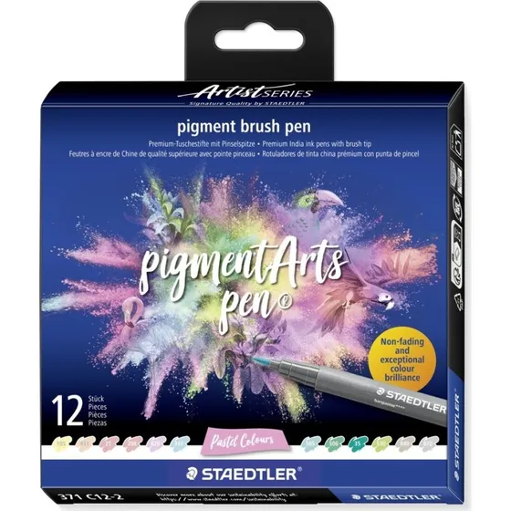 STAEDTLER Pigment Brush Pens Pastel Farben, 12er Set