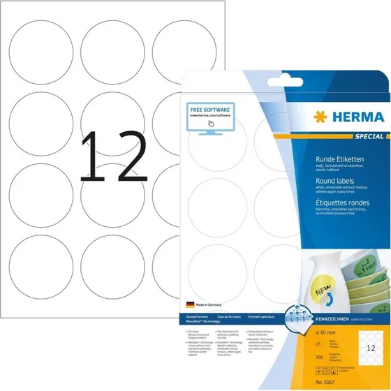 HERMA Universal-Etiketten SPECIAL, rund, 60 mm, weiß, 300 Stück