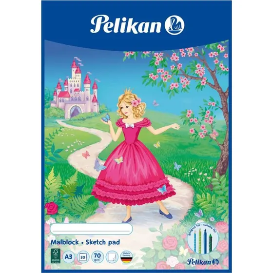 Pelikan Malblock DIN A3, 30 Blatt, 70 g/m², Motive Pirat & Fee