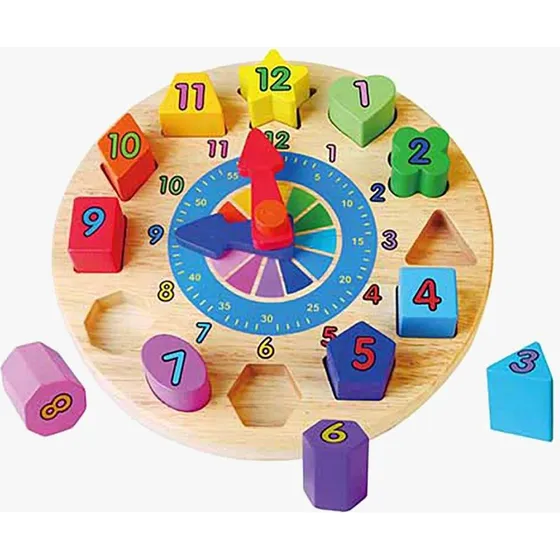 Woodli Holzpuzzle Uhr Lernspielzeug mit beweglichen Zeigern