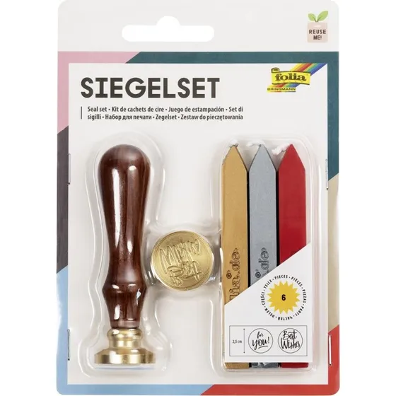 folia Siegel-Set mit Holzgriff, 2 Siegelmotive & 3 Wachskerzen