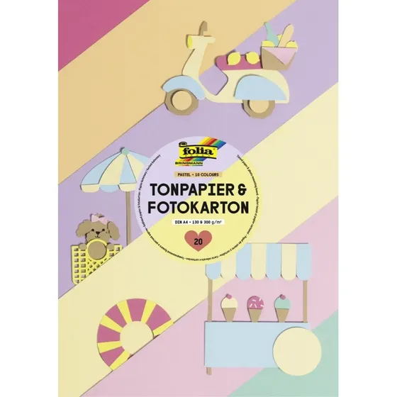 folia Pastell-Block Tonpapier & Fotokarton DIN A4, 20 Blatt