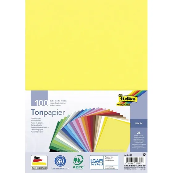 folia Tonpapier DIN A4, 130 g/m², 100 Blatt, 25 Farben sortiert