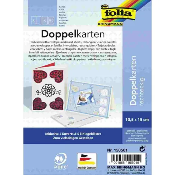 folia Klappkarten-Set Perlweiß, 5x Karte, Einlage & Kuvert, 10,5x15cm