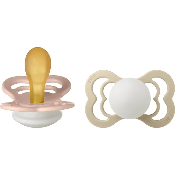 BIBS Supreme Night Glow Schnuller 2er-Pack, Größe 2, Blush & Vanilla
