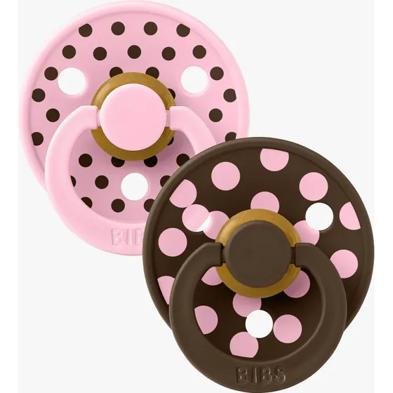 BIBS Polka Collection Schnuller 2er-Pack Latex, 0-6M, Baby Pink/Mocha