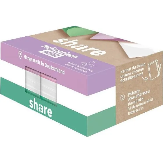 share Haftnotizen Mini 50 x 40 mm, 4 x 100 Blatt, Pastellfarben
