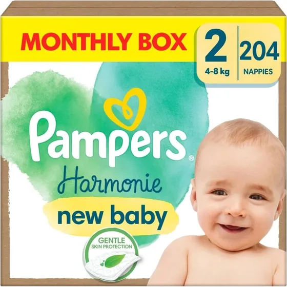 Pampers Harmonie Windeln Größe 2 (4-8 kg), 204 Stück Monatsbox