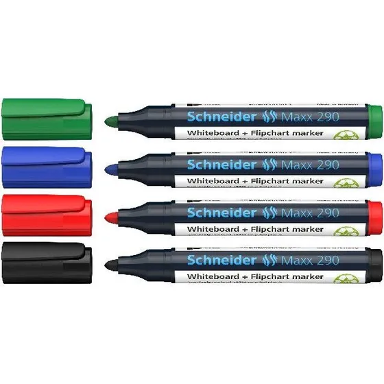 Schneider Maxx 290 Whiteboard- & Flipchartmarker, 4er Set, sortiert