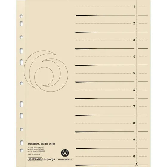 Herlitz Trennblatt A4 Manilakarton Chamois, 50 Stück