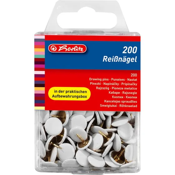 herlitz Reißnägel Weiß 9,5 mm - 200 Stück in Kunststoffbox