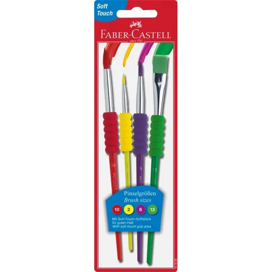 Faber-Castell Synthetikhaarpinsel-Set mit Soft-Touch-Griff, 4er Set