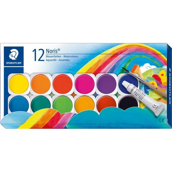 STAEDTLER Noris Deckfarbkasten 12 Farben mit Pinsel & Deckweiß