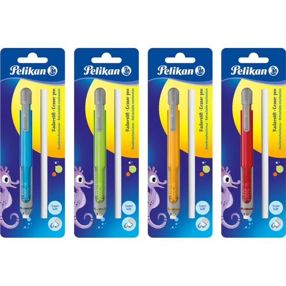 Pelikan Radierstift mit Ersatzradierer, farbig sortiert