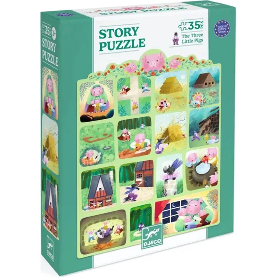 Djeco Geschichtenrätsel Die drei kleinen Schweinchen - 35-Teile Puzzle-Set