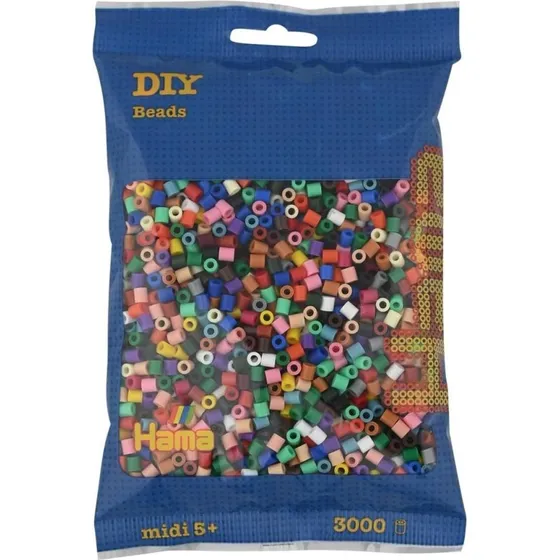 Hama Bügelperlen midi Volltonmix, 3000 Stück im Beutel