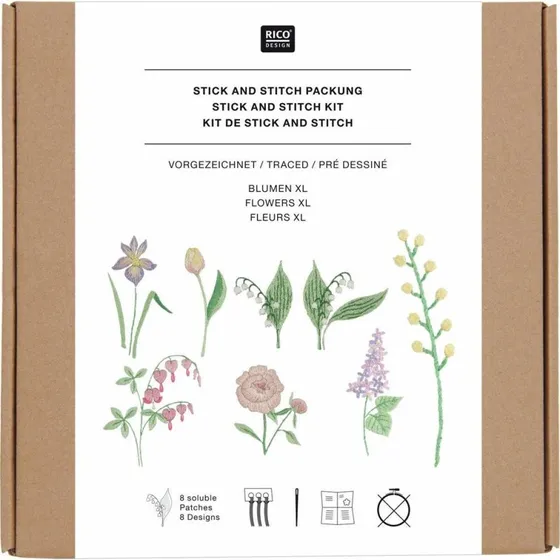 Rico Design Stick & Stitch Packung Blumen XL - 8 Designs