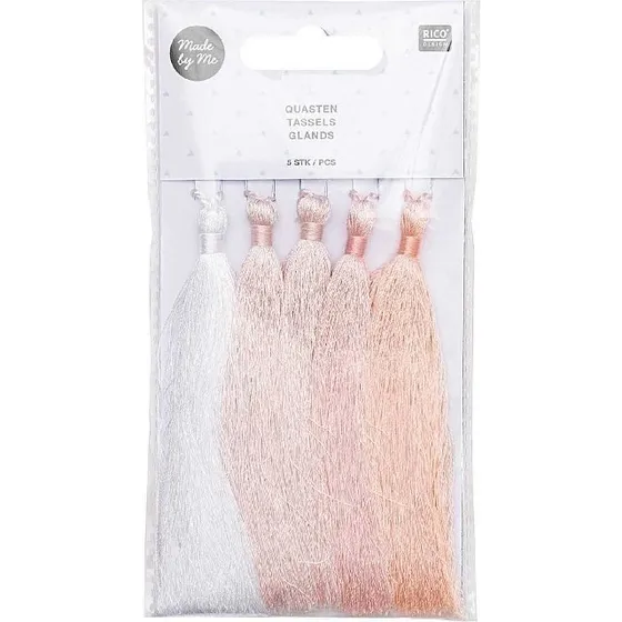 Rico Design Quasten fein 9cm, 5 Stück, Weiß-Rosa