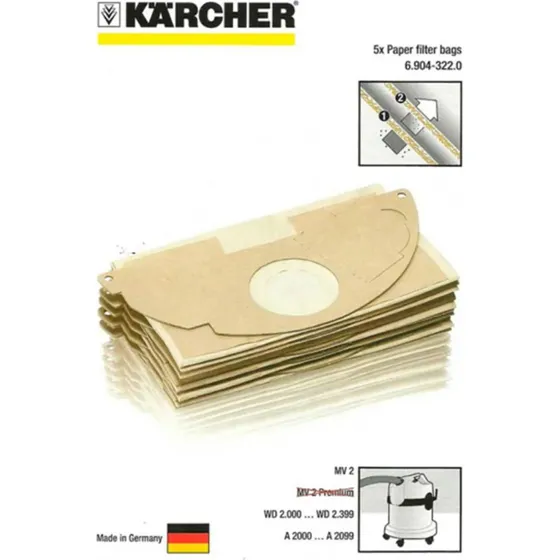 Kärcher Staubsaugerbeutel 5er Pack (6.904-322.0) für Nass-/Trockensauger