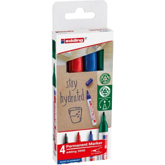 edding Permanentmarker 3000 4er Set, farbig sortiert