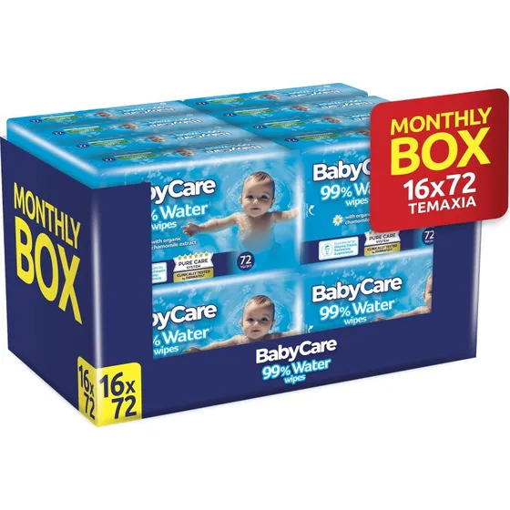 BABYCARE Baby-Feuchttücher 99% Wasser, Bio-Kamille, 16x72 Stück