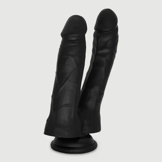 Akhom 17,5 cm Doppel-Dildo aus Silikon mit Saugnapf - Schwarz
