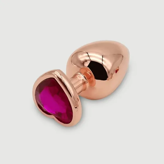 Anal Collection Großer Metall Butt Plug mit Herz-Juwel - Pink/Rot