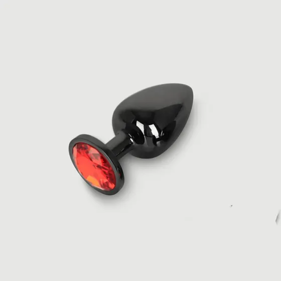 Anal Collection Großer Metall Butt Plug mit Schmuckstein - Schwarz/Rot