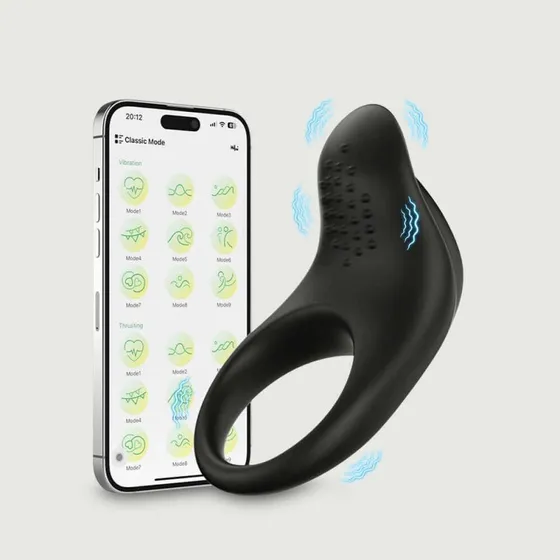 Sexopolis Dolphin App-gesteuerter Silikon Cockring - Schwarz