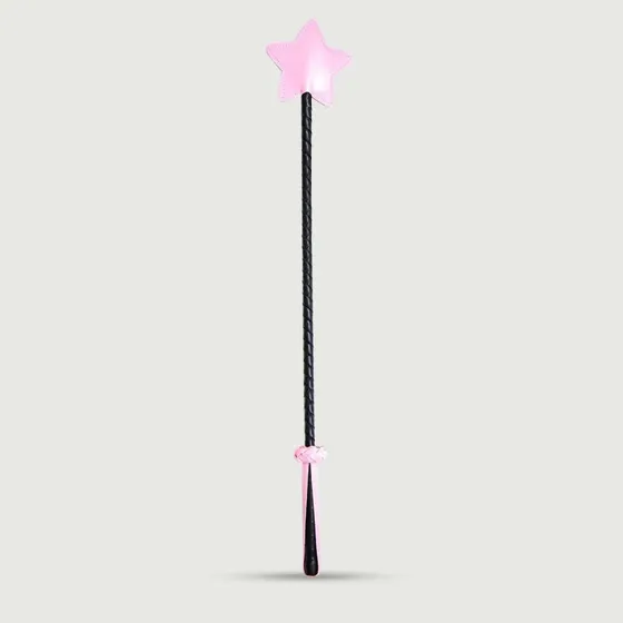 Leder Crop mit rosa Stern Spitze, 70 cm - Pink
